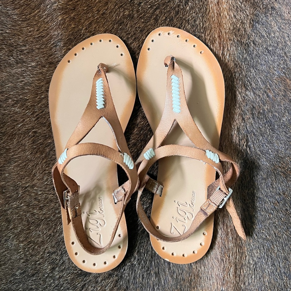 Boho  Leather Sandals with White Accents